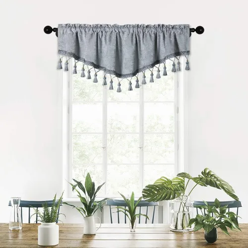 Vista 36 de ELKCA Cortinas de doble cara de felpilla para ventana de cocina, 52x18, bolsillo para barra, cenefa color beige para sala de estar, paquete de 1