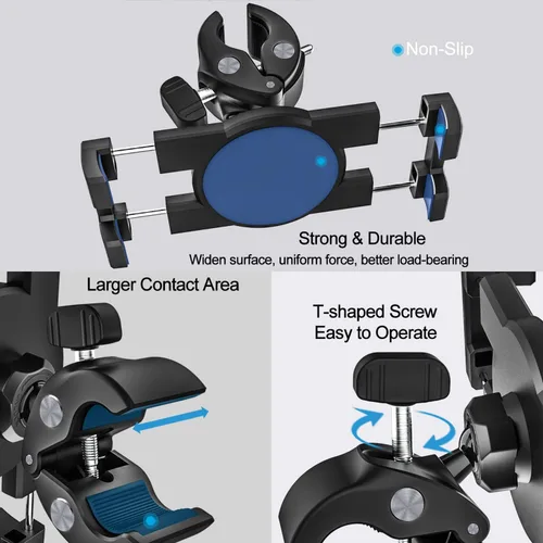 Vista 7 de Soporte para tablet de cochecito para bebé, abrazadera de manillar para scooter, silla de ruedas, bicicleta de gimnasio, equipo de entrenamiento