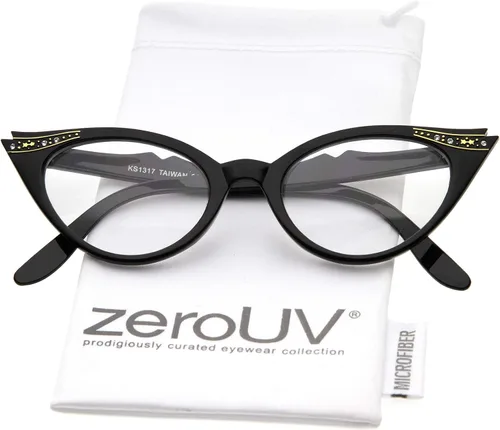 Vista 5 de zeroUV Gafas de ojo de gato con cristales transparentes con diamantes de imitación retro para mujer, 2.008 in