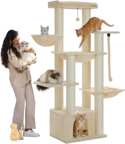Vista 11 de MUTTROS Árbol para gatos de flores rosas de 50 pulgadas para gatos grandes y pesados, torre Maine Coon para gatos con postes rascadores extra