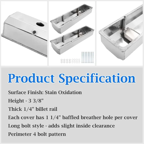 Vista 3 de Cubiertas altas de aluminio anodizado transparente para válvulas de 1/4" riel compatible con SBC Che-vy 283 305 327 350 383 400