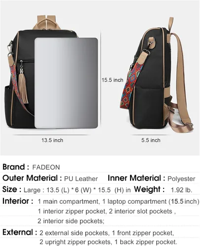 Vista 5 de FADEON Bolsos bandolera y mochilas para laptop para mujer Colección Brown