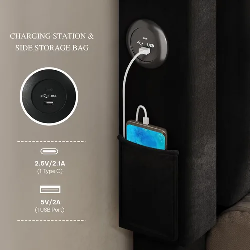 Vista 6 de YITAHOME Base de cama tamaño Queen con cabecera ajustable, 4 cajones de almacenamiento y luces LED RGB, cama de plataforma tapizada de terciopelo