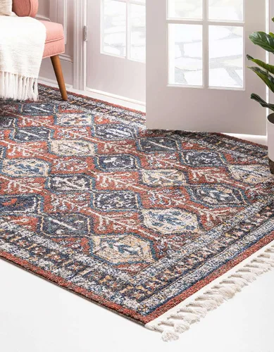 Vista 4 de Unique Loom Aramis Collection - Alfombra de área (2 pies x 3 pies 1 pulgada, rectangular, rojo óxido/azul)