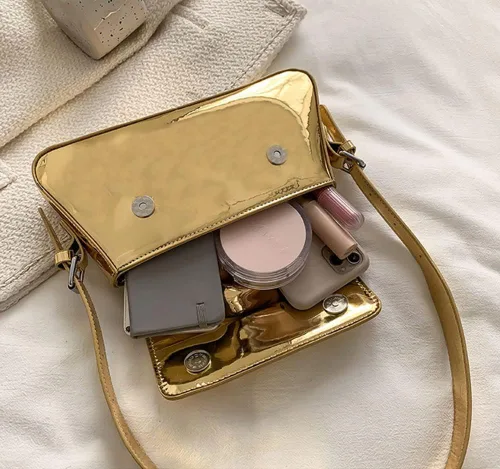 Vista 5 de Bolso de noche para mujer, bolso de mano Y2k, plateado brillante, bolso de mano, bolso de fiesta, lindo bolso metálico