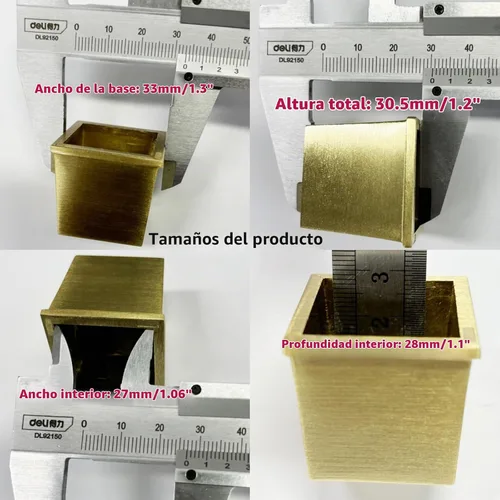 Vista 3 de Funda cuadrada para patas, 1 pulgada, tono dorado cepillado, altura de 1.2