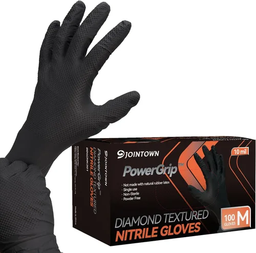 Vista 17 de Jointown Guantes Básicos de Nitrilo de Servicio Pesado, Guantes de Mecánico de Nitrilo Desechables de 8 Mil, con Textura de Diamante Elevada, Caja