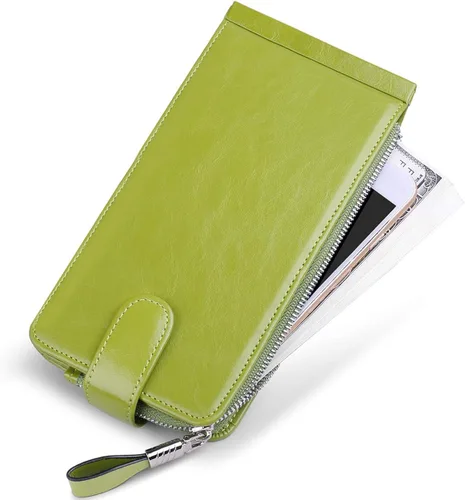 Vista 5 de JEEBURYEE Cartera larga con cremallera RFID de cuero genuino para mujer