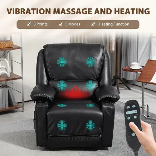 Vista 3 de HOMCOM Silla reclinable giratoria con masaje por vibración y calor, silla ergonómica de gran tamaño con piel sintética, control remoto, reposapiés