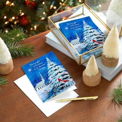 Vista 2 de DaySpring - Juego de tarjetas de Navidad religiosas (16 tarjetas y sobres) Iglesia de invierno Tarjetas navideñas religiosas de la iglesia
