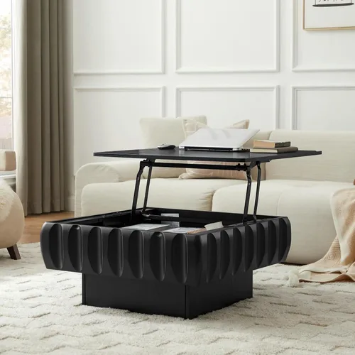 Vista 5 de Mesa de Centro con Tapa Elevable Mesas de Centro Cuadradas para Muebles de Sala de Estar Acanalada Pequeña con Gran Centro de Almacenamiento Oculto