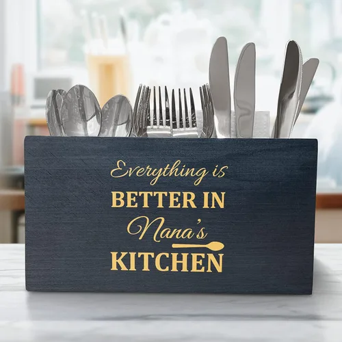 Vista 6 de Organizador de utensilios de cocina con cita familiar, organizador de utensilios de madera para cocina, caja organizadora de utensilios de cocina