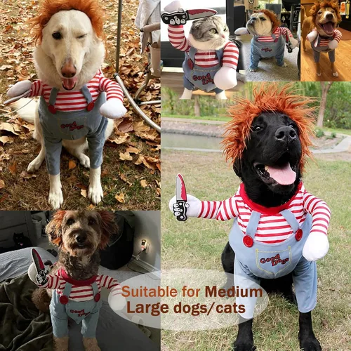 Vista 6 de Tealots Disfraz de muñeca mortal para mascota, divertido disfraz de Halloween para perro, ropa linda para perros pequeños, medianos y grandes, traje