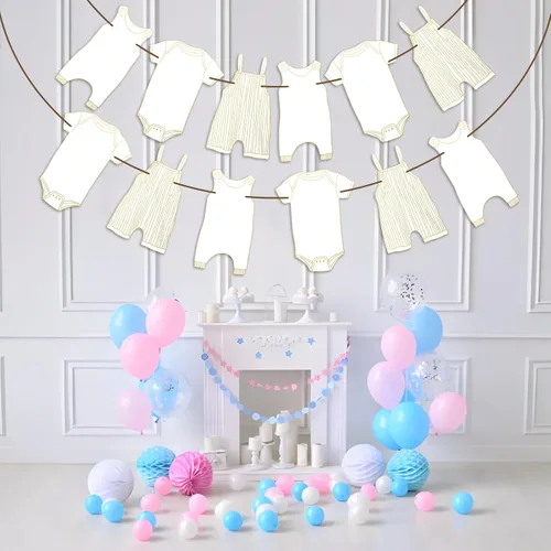 Vista 6 de Banderines neutros para baby shower, 12 piezas para decoración de fiesta de bebé (dorado)