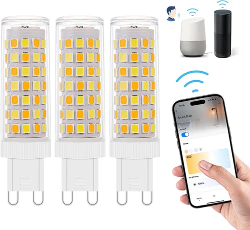 Vista 7 de Paquete de 2 bombillas LED inteligentes con Wi-Fi regulables con base G9, compatibles con Amazon Alexa y Google Assistant, blanco cálido a frío