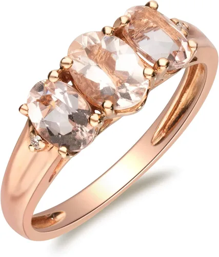 Vista 5 de Gin & Grace Anillo de compromiso de oro rosa de 10 quilates con diamantes de morganita natural de 3 piedras para mujer, Oro blanco Gema Piedra