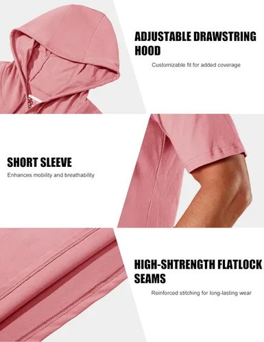 Vista 30 de MAGCOMSEN Sudadera con capucha de algodón de manga corta para hombre, sudadera ligera con capucha