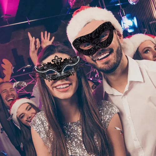 Vista 7 de SIQUK Máscaras de máscaras de metal veneciano para parejas, máscara de disfraz de Halloween, máscara de Mardi Gras para parejas, mujeres y hombres