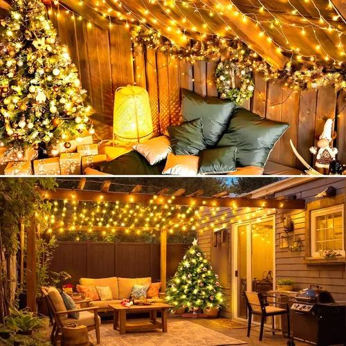 Vista 7 de KNONEW Guirnalda de luces de Navidad para interiores, 60 pies, 180 luces LED impermeables para exteriores, 8 modos de iluminación, función