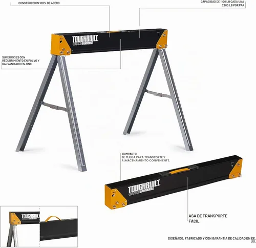 Vista 2 de ToughBuilt - Caballete plegable y mesa de trabajo, 1,100 libras, TB-C300