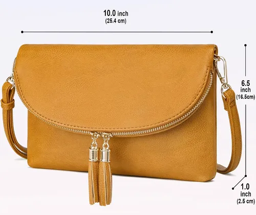 Vista 2 de Solene Bolso de mano para mujer, con múltiples compartimentos, 6 ranuras para tarjetas en el interior, bolsa cruzada con borlas