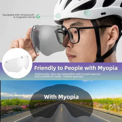 Vista 3 de ROCKBROS - Casco de bicicleta para hombres y mujeres adultos con ajuste sugerido de 58-65cm, gafas magnéticas desmontables y visera solar, ligero