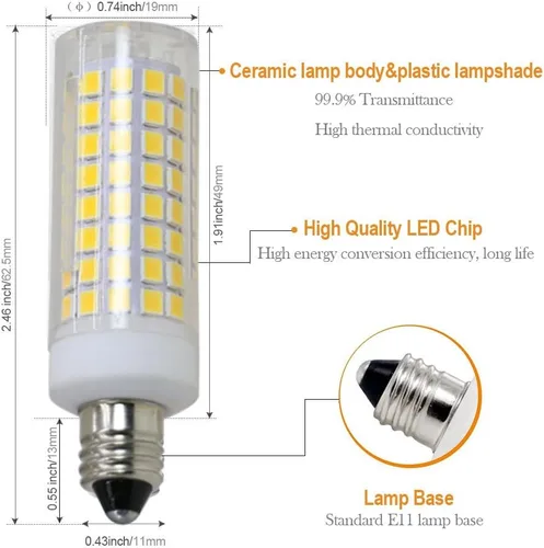 Vista 2 de Paquete de 4 bombillas LED E11, luces de repuesto halógenas equivalentes a 90 W, regulable, base de mini candelabro, 800 lúmenes, blanco cálido