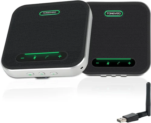 Vista 10 de TONGVEO Altavoz y micrófono de conferencia 2 en 1, altavoz inalámbrico Bluetooth Daisy Chain con micrófonos omnidireccionales de 360° conexión