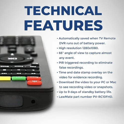 Vista 3 de Covert Video Lawmate TV Control remoto Cámara oculta – Gadgets espía con DVR y grabación activada por movimiento PIR – Proporciona 9 días de energía