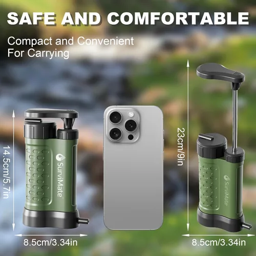 Vista 7 de SurviMate Bomba de supervivencia del purificador de agua,Sistema purificador de agua de 5 etapas de 0.01 micrones,Bomba de mano Filtro de agua