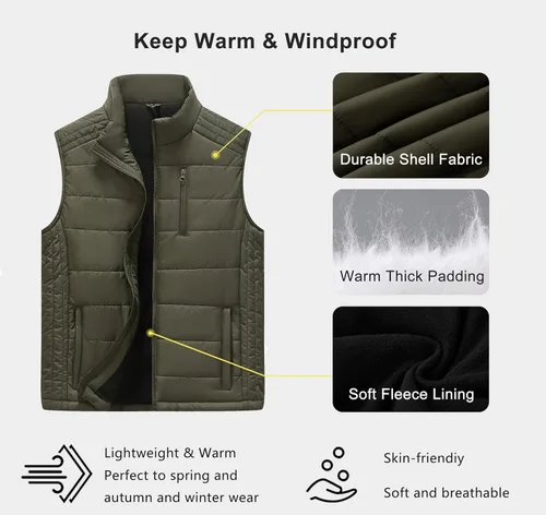 Vista 4 de Vcansion Chaleco acolchado con cuello alto casual para hombre