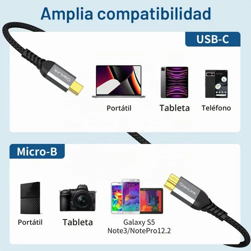 Vista 6 de QianLink - Cable USB C a Micro B de 1.5 pies USB C a disco duro externo