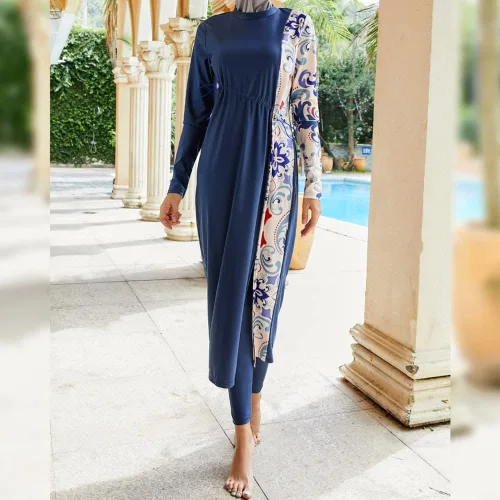 Vista 4 de Traje de baño musulmán burkini para mujer, traje de baño modesto islámico de manga larga cubierta completa Hijab vestido top traje de baño
