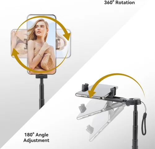 Vista 2 de UTEBIT Palo selfie de 18 pulgadas con control remoto inalámbrico, palo telescópico selfie extensible con control remoto Bluetooth, trípodes