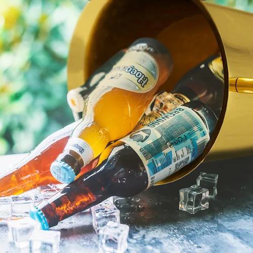 Vista 4 de Cubo de hielo con soporte de acero inoxidable para Navidad, cubo de hielo, cubo de vino en rejilla, cubo de hielo dorado champán para vino, cerveza