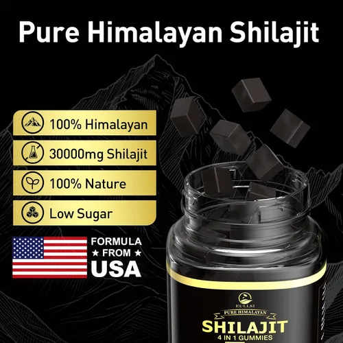 Vista 2 de Shilajit - Gomitas con Ashwagandha para hombres y mujeres, más de 85 oligominerales, 75% de ácido fúlvico, energía, resistencia y apoyo