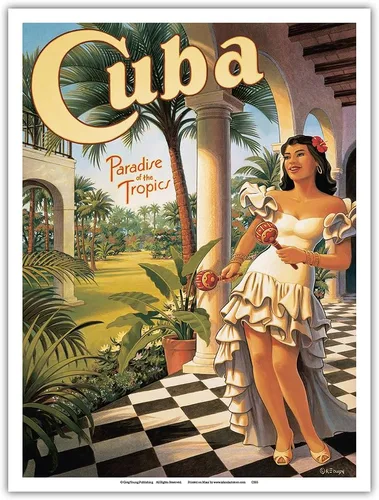 Vista 9 de Cuba - Paradise of the Tropics - Póster de viaje vintage por Kerne Erickson - Impresión artística maestra (sin marco) 6 x 9 pulgadas