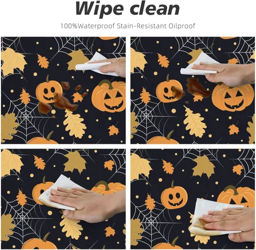 Vista 7 de Famame Mantel redondo ajustable con diseño de hojas de otoño y Halloween, con borde elástico, impermeable, con borde elástico, para interiores