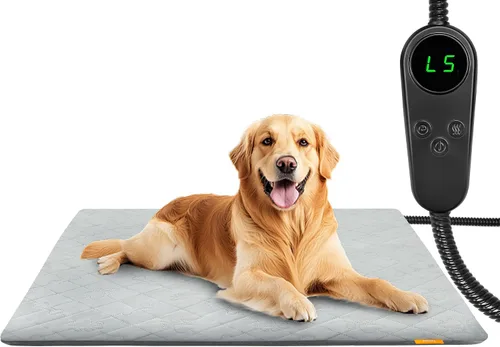 Vista 8 de Almohadilla térmica para mascotas para gatos y perros, cama eléctrica con calefacción, tapete calentador impermeable para interiores y exteriores