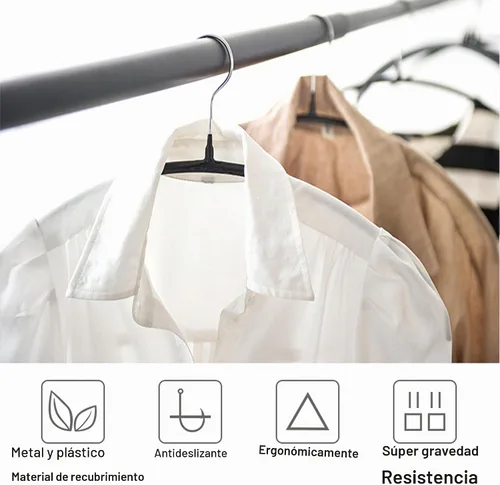 Vista 2 de Perchas de Metal con Revestimiento de PVC Premium Paquete de 20, Resistentes, Antideslizantes Delgadas, Perchas para Chaquetas de Traje y Camisetas