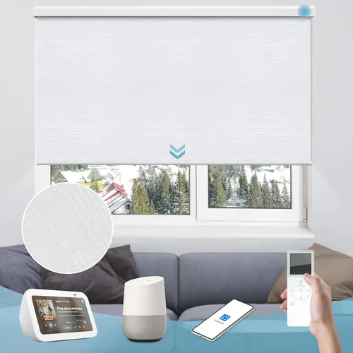 Vista 22 de Persiana enrollable inteligente 100 % opaca, pantalla motorizada compatible con Alexa Google, persiana de control de aplicación para ventana Tela