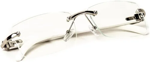 Vista 5 de Retro Vintage Blanco Brazo de Madera Estilo Moderna Diseñador Lente Transparente Sin Montura para Hombres Mujeres Rectangular Plata Marco Unisex