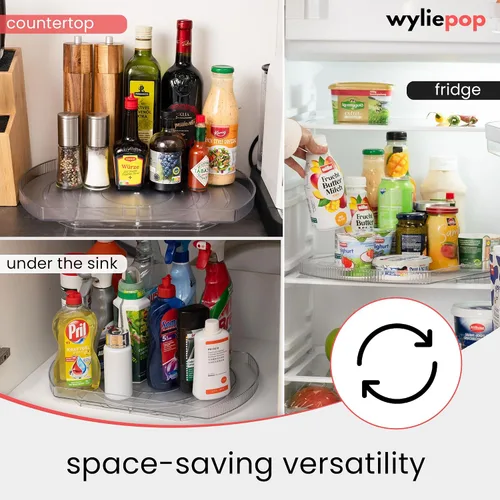 Vista 6 de Lazy Susan para refrigerador - Organizador de refrigerador giratorio de 360° y bandeja de almacenamiento para refrigerador, gabinete y despensa