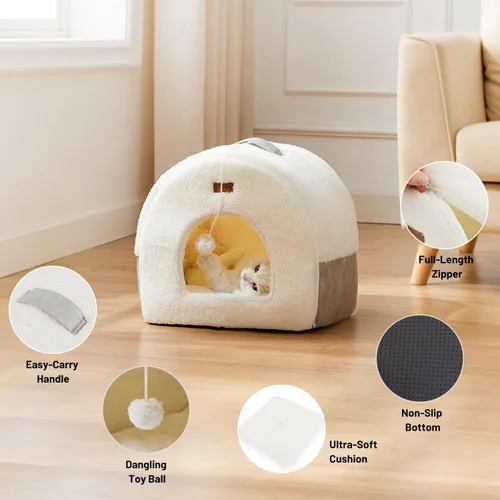 Vista 4 de ZOMISIA - Cama para gatos 2 en 1 para gatos de interior, cama cerrada
