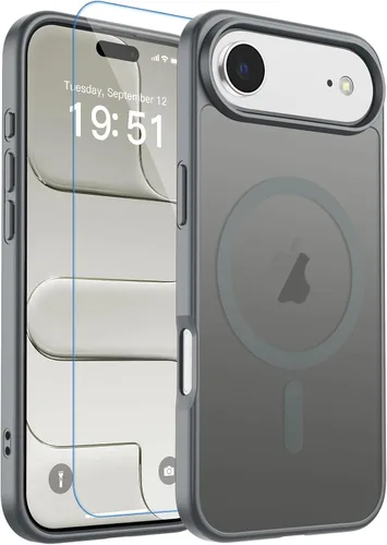 Vista 257 de zapica Funda magnética para iPhone Air, con protector de pantalla de vidrio templado, compatible con MagSafe, translúcida mate, a prueba de golpes