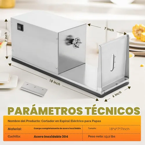 Vista 5 de CGOLDENWALL Cortadora eléctrica de papas con brochetas de bambú gratis de acero inoxidable, cortadora de papas torcida automática de acero