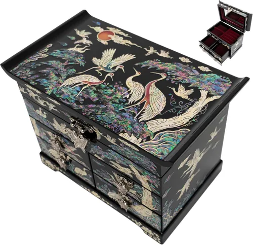 Vista 23 de Caja de Joyería February Mountain con Incrustación de Nácar - Diseño Tradicional de Flores y Mariposas Elegante para Ella