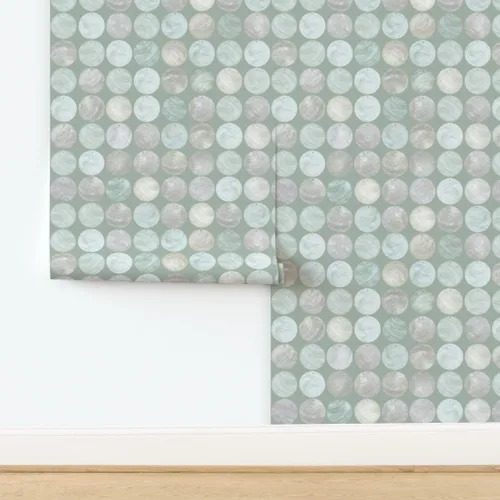 Vista 4 de Muestras de papel tapiz autoadhesivo – Capiz Shell Mint Circles Hawaii Boho Shells papel tapiz extraíble personalizado por Spoonflower Sample 12