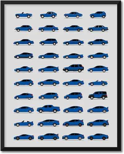 Vista 18 de Custom Car Posters Póster hecho a mano compatible con Honda Evolution Print Wall Art Décor Best Honda Generations - Azul brillante, impresión