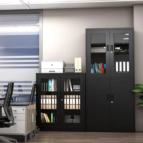 Vista 2 de Letaya Armario de almacenamiento, armario de acero de 36 pulgadas, puerta de vidrio con cerradura, 2 estantes organizadores ajustables para archivos